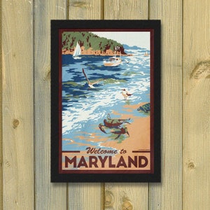 Maryland Blue Crab Retro Beach Travel Poster