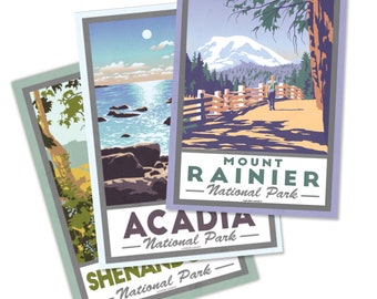 Vintage Travel Postcards | Retro National Park Designs | Set of 3