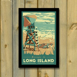 Long Island Beach Travel Poster, Retro Ocean Art Print