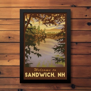 Sandwich New Hampshire Retro Autumn Lake Travel Poster