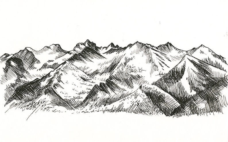 Rocky Mountains Ink Drawing Colorado National Park Plein Air - Etsy