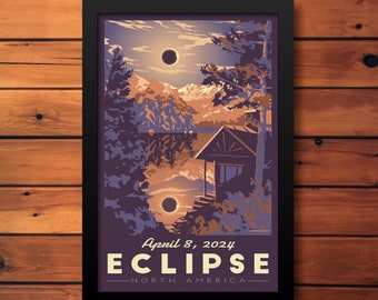 Solar Eclipse Vintage Travel Poster | North America 2024 Totality Art Print