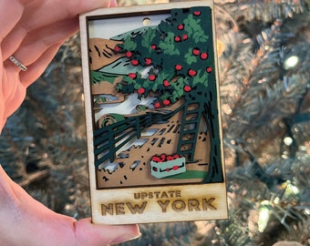 Upstate New York Ornament | Apple Orchard Christmas Tree Wood Ornament