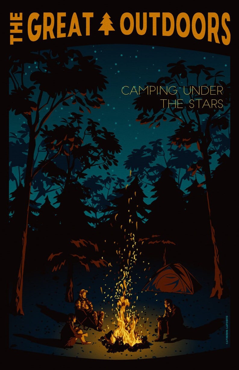 Camping Under the Stars Vintage Travel Poster Great Outdoors Art Print image 1