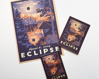 Solar Eclipse Travel Souvenir | Retro Totality Postcard, Magnet, Sticker