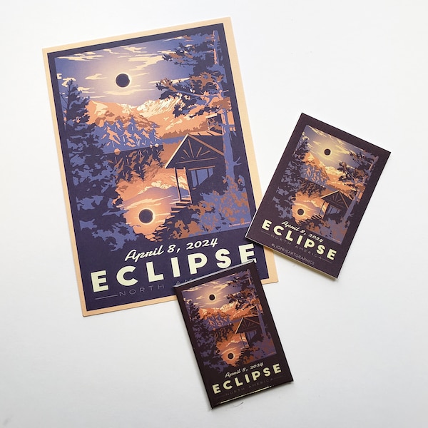 Solar Eclipse Travel Souvenir | Retro Totality Postcard, Magnet, Sticker