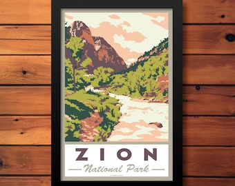 Zion National Park Vintage Travel Poster- Utah Retro Art Print