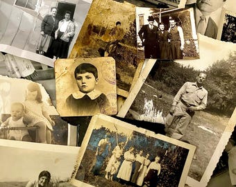 27 Assorted Damaged Tattered Photos, Vintage Black and White Photo Lot, Ephemera for Junk Journals, Vintage Paper, Vintage Ephemera