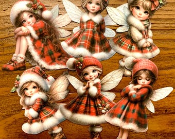 6 Handcut Christmas Paper Dolls Junk Journals, Mixed Media, Card Making, Gift Toppers, Christmas Crafting, Paper Embellishments, Ephemera