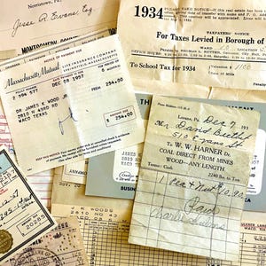 25 Vintage Receipts and Invoices, Vintage Ephemera, Assorted Ephemera Pack for Junk Journal and Mixed Media, Vintage Documents