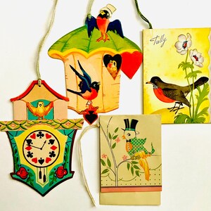4 vintage vogels art-deco brugtellingskaarten, kortstondige papieren, voorraad vintage tijdschriften, junkjournal, papier