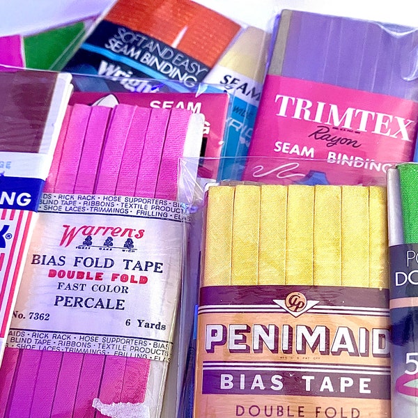 Assorted Lots of 5 Vintage Seam Binding and Bias Tape, Hem Tape, Vintage Sewing, Vintage Craft Supply, Notions