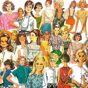 20 recortes femininos de moldes de costura vintage, itens efêmeros, suprimentos para diário, cartões de diário, enfeites de papel, artesanato em papel
