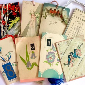 8 beschadigde vintage art-deco brugtelkaarten destasheren, kortstondige papieren papier, voorraad vintage tijdschriften, junkjournal, papier