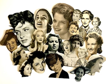 20 Vintage Lady Faces Cutouts, Ephemera Pack, Junk Journal, Collage, Scrapbooking, Mixed Paper, Vintage Paper,