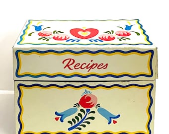 Caja para tarjetas de recetas vintage con pestañas, efímeros, efímeros de libros de cocina, recetas vintage, diario de recortes, accesorios de cocina vintage