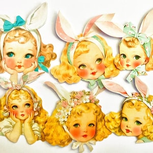 Easter Bunny Ears Paper Dolls, Handcut Junk Journal Supply, Ephemera, Paper Dolls, Fussy Cut Ephemera