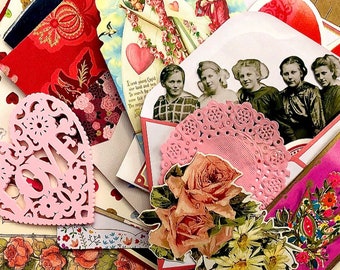 Valentine’s Day Ephemera Pack of 50, Media Collage Ephemera Lot, Mystery Box, Paper Ephemera, Ephemera For Junk Journal, Paper, Scrapbook