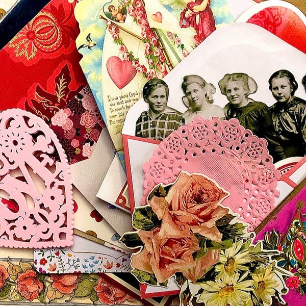 Valentine’s Day Ephemera Pack of 50, Media Collage Ephemera Lot, Mystery Box, Paper Ephemera, Ephemera For Junk Journal, Paper, Scrapbook