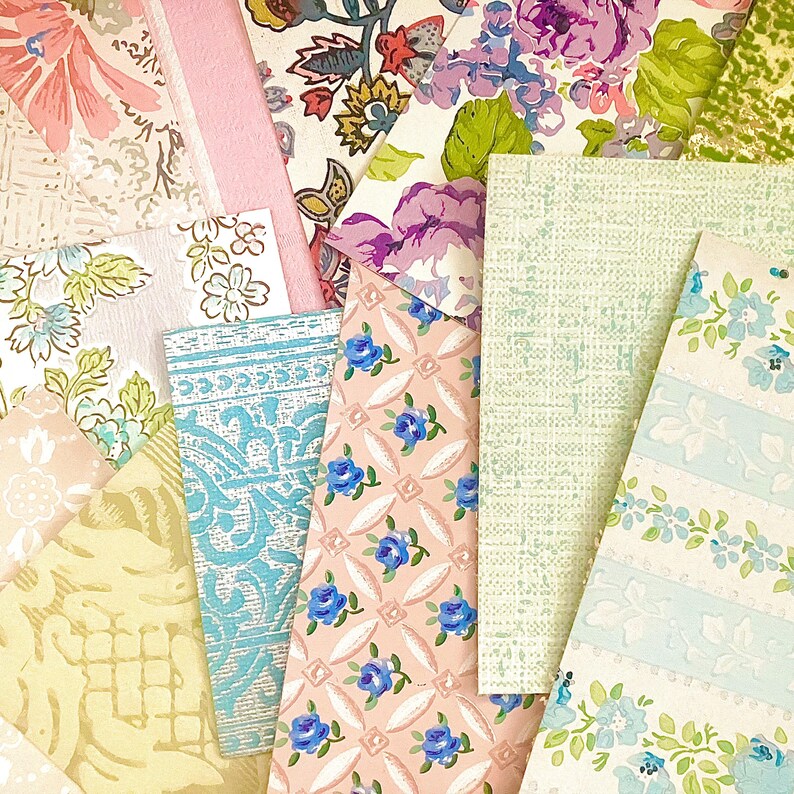 15 Vintage Wallpaper Pieces, Ephemera Pack, Junk Journal, Collage