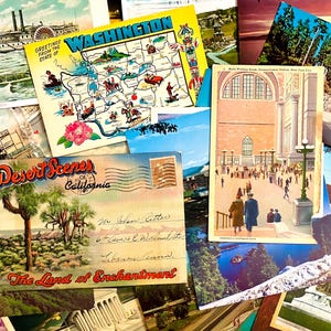 36 postales y folletos de viajes antiguos, lote de efímeras antiguas, diario basura, postales antiguas, papel antiguo, historia americana antigua,