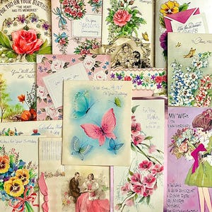 Lot de 20 jolies cartes de voeux vintage, éphémères, journal indésirable, lot de cartes vintage