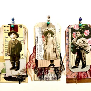 Set mit 3 Anhängern, Verzierungen für Junk Journal, Mixed Media, Paper Craft