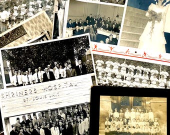 Destash 20 Large Mostly Group Vintage Photos, Vintage Black and White Photo Lot, Ephemera for Junk Journals, Vintage Paper, Vintage Ephemera