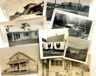 8 foto vintage di case, lotto di foto vintage in bianco e nero, materiale effimero per junk journal, carta vintage, materiale effimero vintage