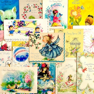 Lote de 20 lindos cartões de felicitações vintage, itens efêmeros, diário de lixo, lote de cartões vintage