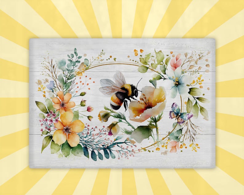 Floral Bumble Bee Glass Chopping Board: Country Kitchen Decor image 3