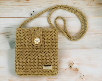 Crochet shoulder small bag for women, Handmade crossbody messenger cute bag