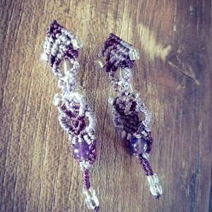 Julia Boucles doreilles macramé Jolies perles daméthyste, violine et violet, couvre lobe style Bohème image 7