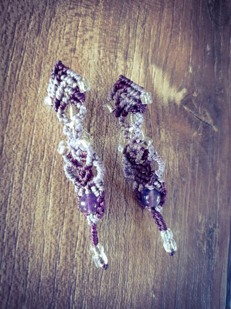 Julia Boucles doreilles macramé Jolies perles daméthyste, violine et violet, couvre lobe style Bohème image 7