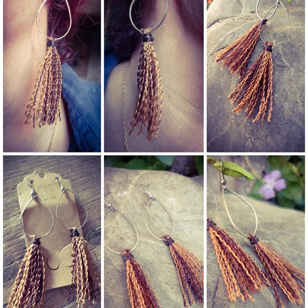 Adèle * Boucles d'oreilles goutte fils doré Boucles d'oreilles goutte en macramé marron et doré Style Bohème.