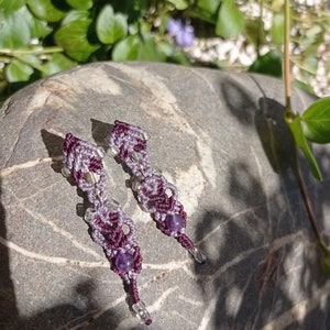 Julia Boucles doreilles macramé Jolies perles daméthyste, violine et violet, couvre lobe style Bohème image 6