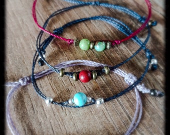 4 pulseras minimalistas Crisoprasa Kayna, Jaspe rojo Eliane, Turquesa Darine