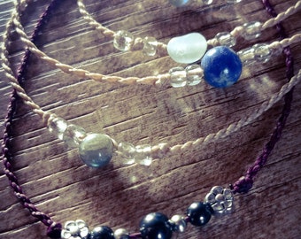 5 Bracelets Aleksandra Cristal de roche, Abigaïl Labradorite, Junon  Quartz rose, Bella Oeil de tigre et Zoé Cornaline