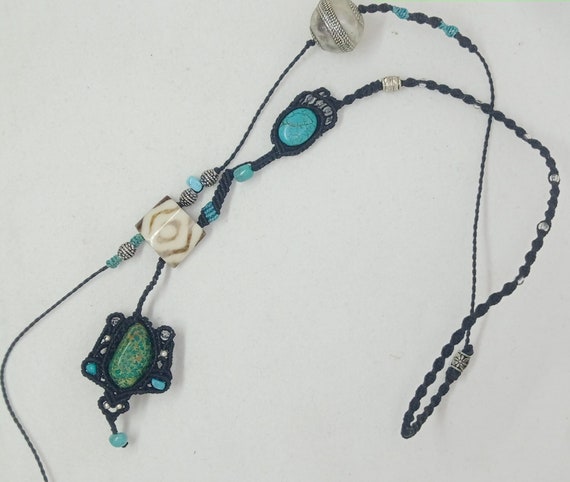 Dancing Charm Fringe Necklace with Discs and Labradorite Beads Adjustable Length Dancing Charm Fringe Necklace with Discs and Labradorite Beads Adjustable Length