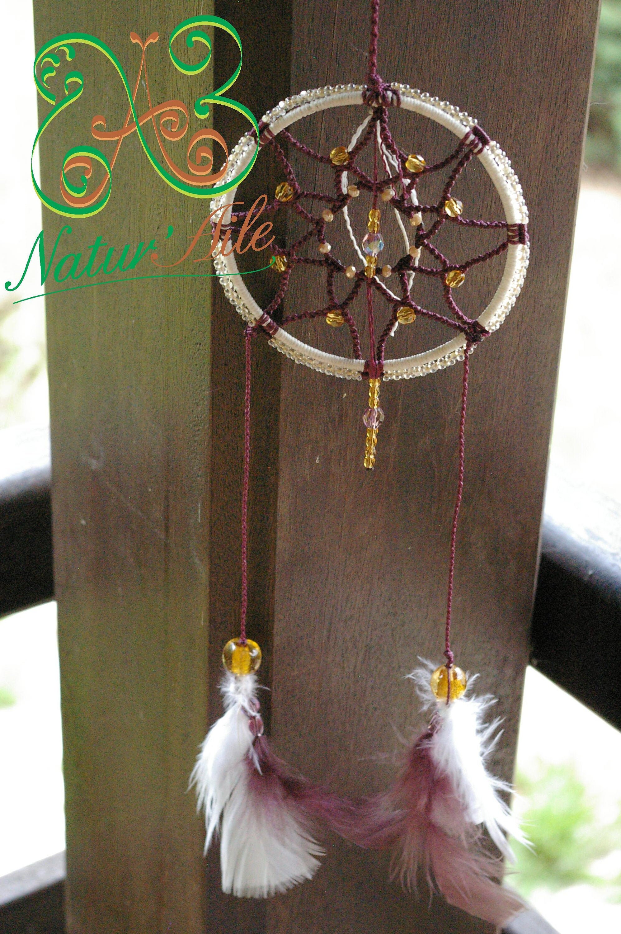 Attrape Reves Original Macramé Étoile Violine et Blanc Fait Main Artisanalement