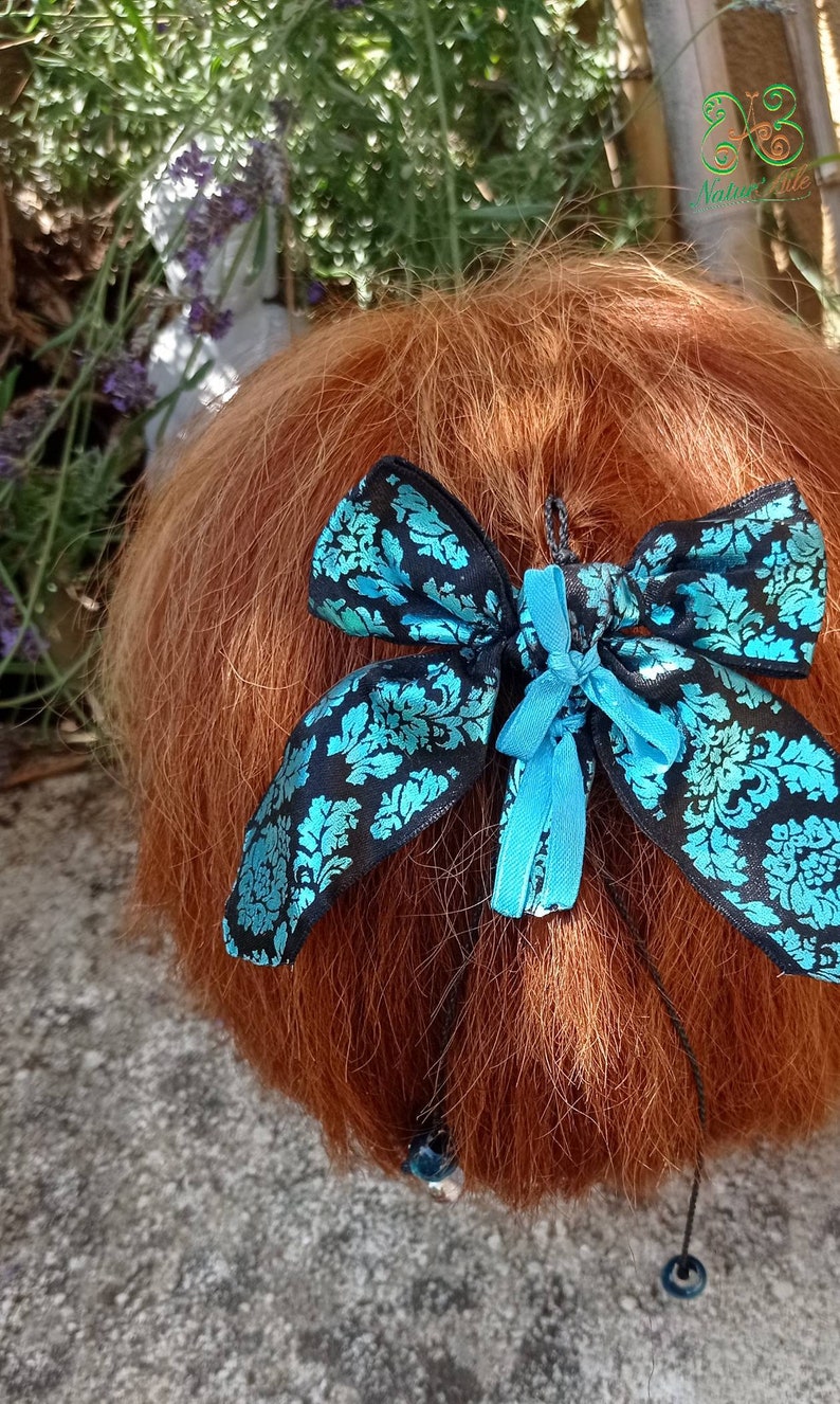 Natte Maïta, tresse amovible, gros nœud noir et bleu, accessoire de coiffure, atebas, dreads en macramé style Boho image 8