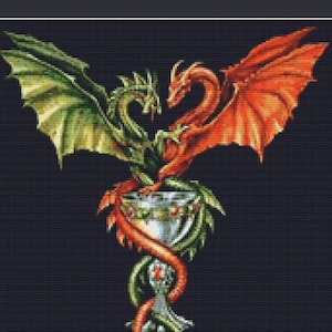 Red and Green Dragons Fantasy Counted Cross Stitch Pattern in PDF for Instant Download