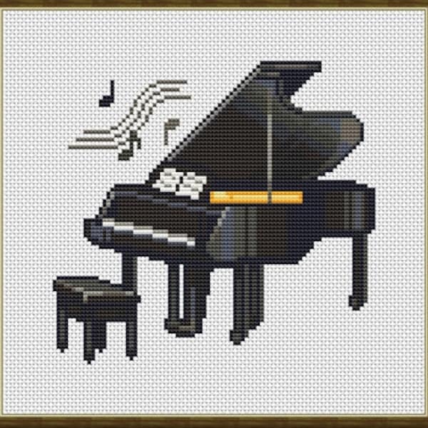 Black Piano Music Counted Cross Stitch Pattern (84 x 79 stitches) in PDF for Instant Download and Print (7146)