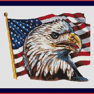 Amerikanische Flagge mit Weißkopfseeadler Patriotic American Cross Stitch Pattern als PDF zum sofortigen Download