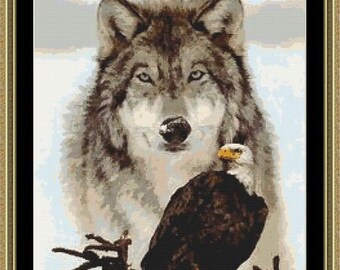 Eagle And Wolf Counted Cross Stitch Pattern in PDF for Instant Download