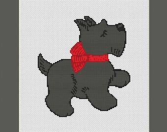 Black Scottish Terrier Dog Scottie Puppy Counted Cross Stitch Pattern in PDF for Instant Download