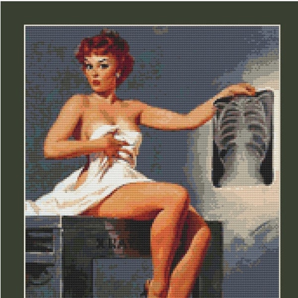 Pin Up X-Ray Girl by Gil Elvgren Counted Cross Stitch Pattern (10.43 x 14.29 in or 26.49 x 36.29 cm) download printable PDF file (4020)