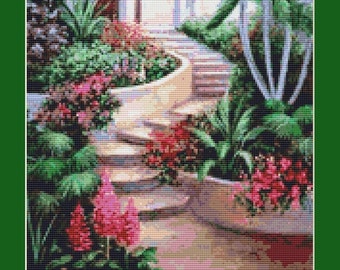 Garden Steps Counted Cross Stitch Pattern in PDF for Instant Download