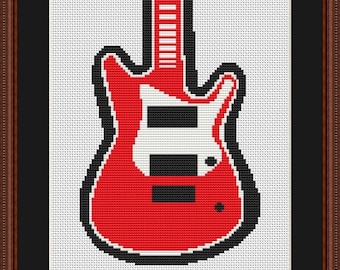 Red Electric Guitar Counted Cross Stitch Pattern in PDF for Instant Download