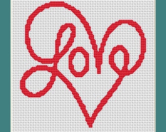 Fancy Love Heart Saying Counted Cross Stitch Pattern in PDF for Instant Download